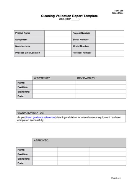 cleaning validation report template